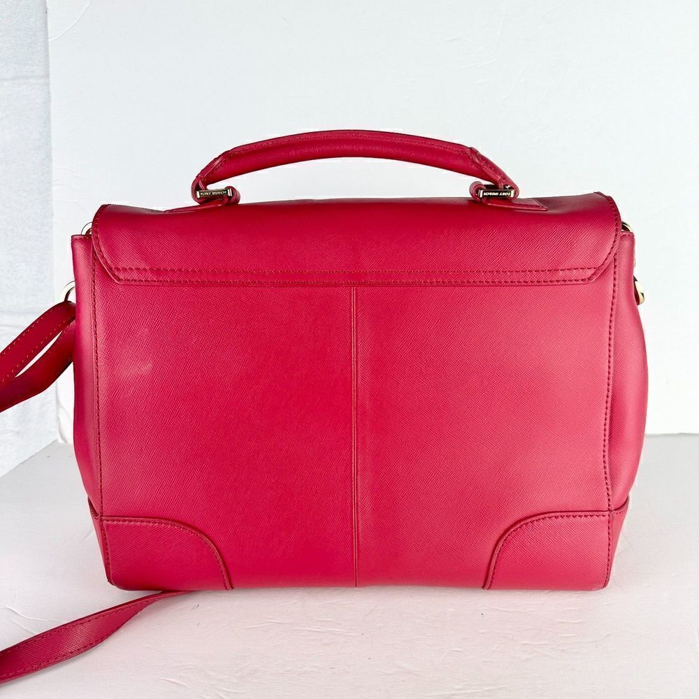 Tory Burch Robinson Leather Top Handle Handbag Purse Flap Pink - Picture 3 of 16